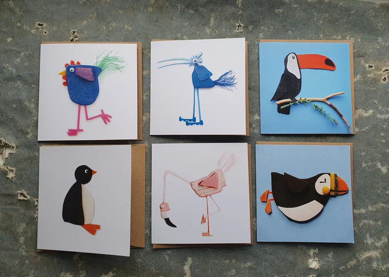 Cute Birds PRINT Greetings Cards - 6 Pack